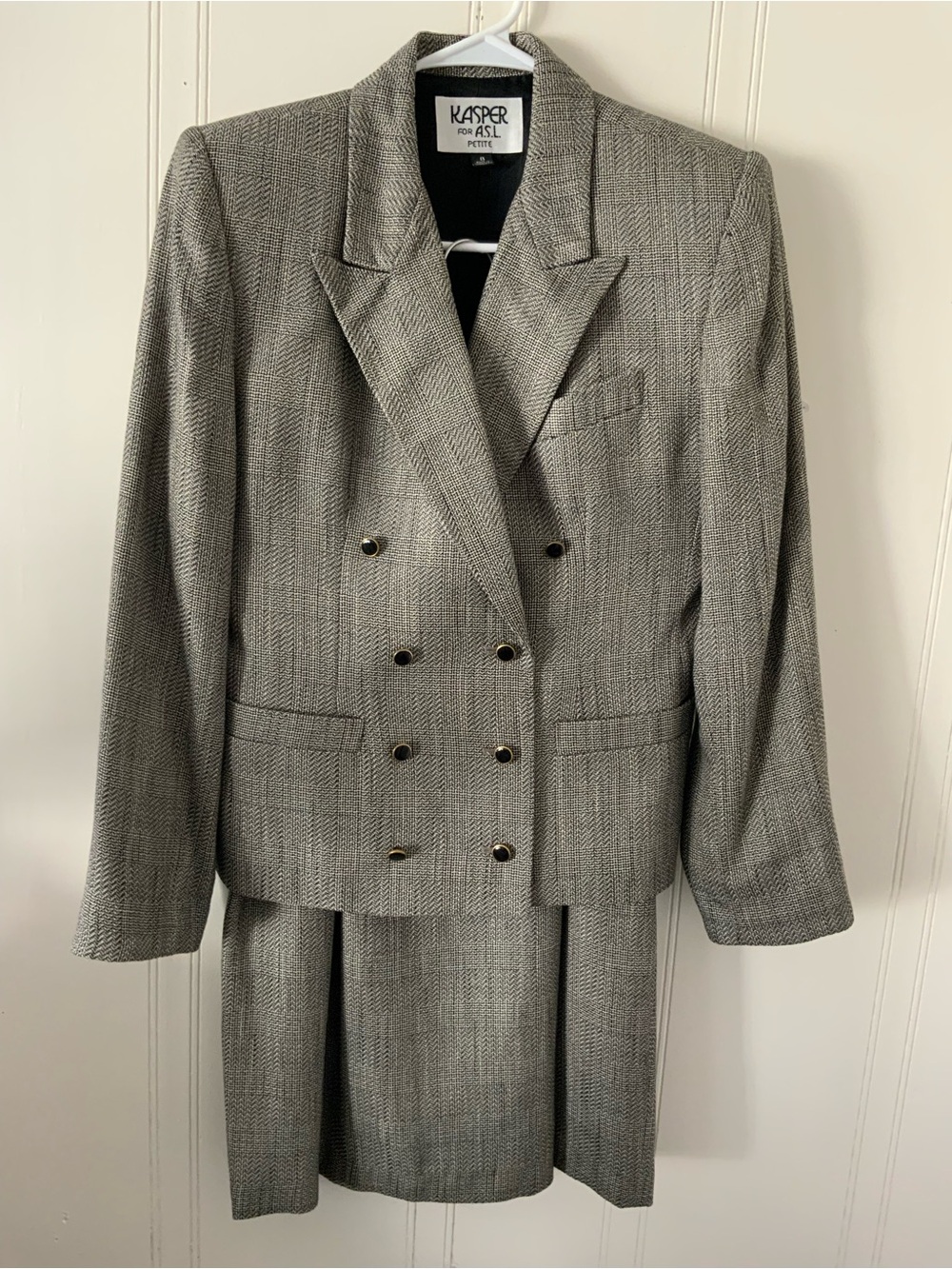 Kasper Gray Textured Double-Breasted Skirt Set